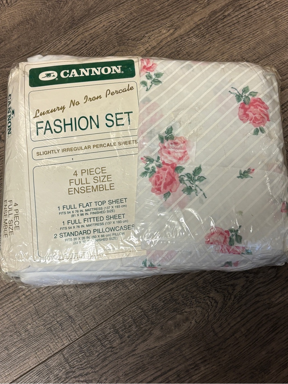 Vintage Cannon Full Sheet Set 4 Piece Rose Floral Cottage Grannny Core NOS
